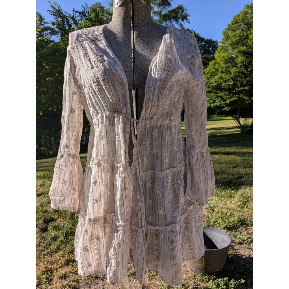 Blue Island Boho Fairy Cotton Beach Dress Swimsuit Cover Up Vacation Medium